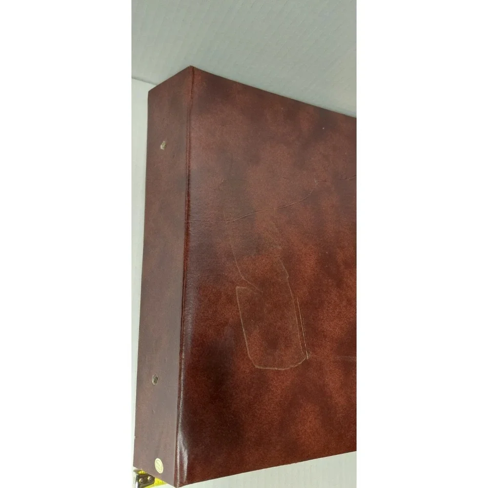 VTG Faux Leather Gold Maroon Fold Out Photo Card Collection Album Clear Sleeves